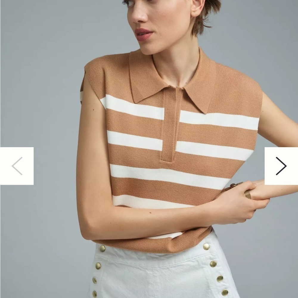 Maeve Stripe Collared Sleeveless Sweater Vest Medium - Picture 2 of 12